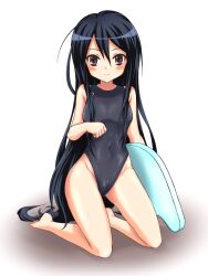  asics bad_id bad_pixiv_id barefoot black_hair brand_name_imitation brown_eyes commission commissioner_upload competition_swimsuit female kickboard kneeling long_hair one-piece_swimsuit shakugan_no_shana shana solo swimsuit uzumi_(uzumi_yosi) 