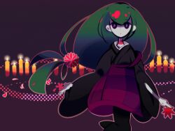  alternate_costume banned_artist black_eyes candle choker green_hair image_sample japanese_clothes katanagatari kimono leaf long_hair looking_at_viewer lowres mintchoco_(mmn2) petals ponytail purple_background simple_background solo tumblr_sample yasuri_nanami 