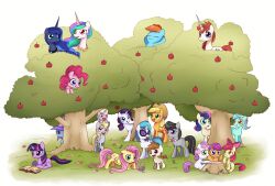  absolutely_everyone absurd_res alicorn apple apple_bloom_(mlp) applejack_(mlp) blonde_hair blue_body blue_eyes blue_feathers blue_fur bonbon_(mlp) book clothing cutie_mark cutie_mark_crusaders_(mlp) derpy_hooves dinky_hooves_(mlp) earth_pony equid equine feathered_wings feathers female feral fluttershy_(mlp) food friendship_is_magic fruit fur green_eyes group hair hasbro hat headgear headwear hi_res horn horse large_group lauren_faust_(character) lyra_heartstrings_(mlp) mammal multicolored_hair my_little_pony mythological_creature mythological_equine mythology octavia_(mlp) pegasus pink_hair pinkie_pie_(mlp) pipsqueak_(mlp) plant pony princess princess_celestia_(mlp) princess_luna_(mlp) purple_body purple_eyes purple_fur purple_hair quadruped rainbow_dash_(mlp) rainbow_hair rarity_(mlp) royalty scootaloo_(mlp) solar-slash sweetie_belle_(mlp) tail tree trixie_(mlp) twilight_sparkle_(mlp) two_tone_hair unicorn vinyl wings wood young young_feral 