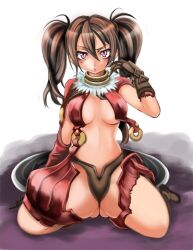  1041_(toshikazu) brown_hair gloves long_hair purple_eyes soul_calibur soulcalibur_iv tira tira_(soulcalibur) twintails 