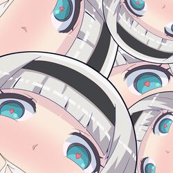  anna_nishikinomiya aqua_eyes close-up commentary_request drooling female grey_hair hairband heart heart-shaped_pupils kotori_photobomb love_live! love_live!_school_idol_project parody shimoneta_to_iu_gainen_ga_sonzai_shinai_taikutsu_na_sekai short_hair symbol-shaped_pupils too_many vyuxx 