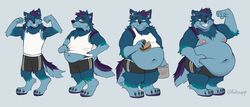  4_toes 5_fingers anthro ass athletic_wear belly belly_grab belly_overhang belly_peeking_out biceps big_belly big_butt blue_body blue_fur bottomwear burger canid canine canis claws clothing eating exposed_belly fast_food fatpupp feet fingers fist fit_to_fat flexing flexing_bicep food fur grin gym_bottomwear gym_shorts hand_on_belly hi_res holding_belly male mammal moobs musclegut muscular muscular_anthro muscular_male narrowed_eyes navel nipples obese obese_anthro obese_male overweight overweight_anthro overweight_male pecs pink_nipples shirt shirtless shorts simple_background small_clothing smile solo standing tank_top teeth thick_thighs toes topwear torn_clothing weight_gain white_clothing white_shirt white_tank_top white_topwear wide_hips wolf yukon 