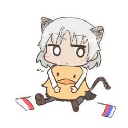  animal_ears cat_ears cat_tail chibi euro_2012 female flag hug hugging lowres poland russia sanya_v_litvyak sitting strike_witches stuffed_toy tail toy 