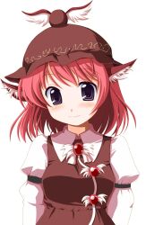  animal_ears blue_eyes blush closed_mouth commentary_request dress female hat kinagi_yuu mystia_lorelei no_wings photoshop_(medium) pink_hair short_hair smile solo touhou upper_body 