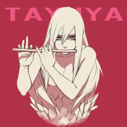  character_name female female flute instrument kazari_tayu long_hair looking_at_viewer monochrome naruto nude pink solo tayuya tayuya1130 