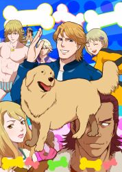  2girls 6+boys antonio_lopez bad_id bad_pixiv_id barnaby_brooks_jr. blonde_hair blue_eyes bone brown_hair canine empty_eyes huang_baoling ivan_karelin john_(tiger_&amp;_bunny) kaburagi_t._kotetsu karina_lyle kawatarou_(baniko08) keith_goodman male_swimwear multiple_boys multiple_girls nathan_seymour parody snorkel standing sweat swim_briefs swimsuit tiger_&amp;_bunny wavy_mouth 