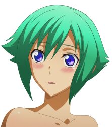  absurdres aquarion_(series) aquarion_evol bare_shoulders blush female green_hair highres imageboard_desourced non-web_source purple_eyes transparent_background vector_trace zessica_wong 