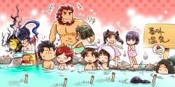  6+boys 6+girls anger_vein assassin_(fate/zero) beard berserker_(fate/zero) cake chibi commentary_request covering_privates diarmuid_ua_duibhne_(lancer)_(fate) facial_hair family fate/zero fate_(series) father_and_daughter female_assassin_(fate/zero) food heart helmet hisau_maiya iskandar_(fate) kayneth_el-melloi_archibald matou_kariya matou_sakura mixed-sex_bathing mother_and_daughter multiple_boys multiple_girls naked_towel nude nude_cover onsen photoshop_(medium) rakutori shared_bathing siblings sisters smoke snorkel thought_bubble tohsaka_aoi tohsaka_rin tohsaka_tokiomi towel volumen_hydragyrum_(fate) waver_velvet weapon 