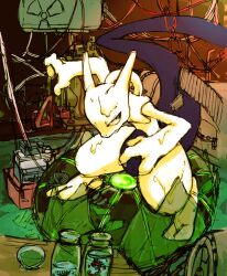  bad_id bad_pixiv_id broken_glass chonmage_megane furry glass highres mewtwo photoshop_(medium) pokemon pokemon_(creature) radiation_symbol tail water 