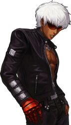  1boy dark_skin eisuke_ogura jewelry k&#039; king_of_fighters king_of_fighters_xiii male male_focus necklace official_art ogura_eisuke snk solo sunglasses white_hair 