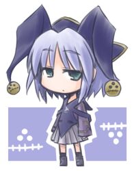  blue_hair chibi commentary_request dai_(series) daiakuji female green_eyes hat henri_pelori kugelschreiber looking_at_viewer solo 