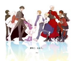  4boys 5girls ahoge angra_mainyu_(fate) archer_(fate) artoria_pendragon_(fate) black_eyes black_hair black_thighhighs blonde_hair boots brother_and_sister brown_eyes closed_eyes commentary_request dark-skinned_male dark_skin emiya_kiritsugu emiya_shirou family fate/hollow_ataraxia fate/stay_night fate/zero fate_(series) father_and_daughter father_and_son green_eyes highres hisau_maiya illyasviel_von_einzbern irisviel_von_einzbern long_hair mother_and_daughter mother_and_son multiple_boys multiple_girls orange_hair pomero purple_footwear raglan_sleeves red_eyes saber_(fate) short_hair siblings thighhighs tohsaka_rin translated twintails white_hair white_legwear zettai_ryouiki 