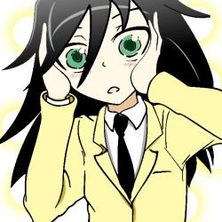  black_hair blush female green_eyes kuroki_tomoko kuroki_tomoko necktie open_mouth solo tie watashi_ga_motenai_no_wa_dou_kangaetemo_omaera_ga_warui! watashi_ga_motenai_no_wa_dou_kangaetemo_omaera_ga_warui! 