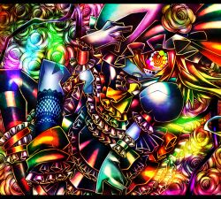  abstract colorful dress female female flandre_scarlet flower gradient_hair hat multicolored_hair ninomae rose solo touhou wings 