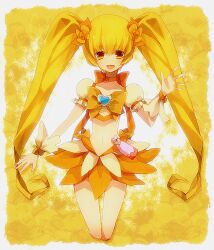  bad_id bad_pixiv_id blonde_hair bow brooch choker cure_sunshine female hair_ribbon heart heart_brooch heartcatch_precure! jewelry long_hair magical_girl midriff myoudouin_itsuki navel orange_bow orange_choker precure ribbon skirt solo twintails yellow_bow yellow_eyes yuita_ro 