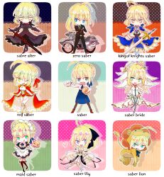  +_+ 0waaa 6+girls :3 :q ? ahoge all_fours animal_costume armor armored_dress artoria_pendragon_(fate) blonde_hair blue_eyes bodysuit bowl carnival_phantasm commentary_request curtsey detached_sleeves dress dual_persona epaulettes excalibur_(fate/stay_night) excalibur_morgan_(fate) fate/extra fate/extra_ccc fate/hollow_ataraxia fate/stay_night fate/tiger_colosseum fate/unlimited_codes fate/zero fate_(series) formal green_eyes hand_on_own_hip heart lion_costume long_hair maid maid_headdress motor_vehicle motorcycle multiple_girls multiple_persona multiple_views neco-arc nero_claudius_(bride)_(fate) nero_claudius_(fate) nero_claudius_(fate/extra) official_alternate_costume pant_suit pants pantyhose ponytail rice_bowl saber_(fate) saber_alter saber_lily saber_lion see-through suit sword tongue tongue_out tsukihime weapon white_bodysuit yellow_eyes 