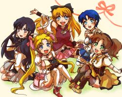  5girls aino_minako akemi_homura akemi_homura_(cosplay) akemi_homura_(magical_girl) alternate_legwear artemis_(sailor_moon) bishoujo_senshi_sailor_moon black_hair blonde_hair blue_eyes blue_hair boots bow brown_hair cape choker commentary_request corset cosplay cristina_valenzuela double_bun dreamearth elbow_gloves feline gloves green_eyes hair_bun hairbow hat hino_rei kaname_madoka kaname_madoka_(cosplay) kaname_madoka_(magical_girl) kino_makoto kneehighs kneeling kyubey_(cosplay) kyuubee long_hair luna_(sailor_moon) magical_girl mahou_shoujo_madoka_magica mahou_shoujo_madoka_magica_(anime) miki_sayaka miki_sayaka_(cosplay) miki_sayaka_(magical_girl) mizuno_ami multiple_girls open_mouth orange_hair ponytail purple_eyes ribbon sakura_kyoko sakura_kyoko_(cosplay) sakura_kyoko_(magical_girl) short_hair sitting skirt smile socks striped_clothes striped_thighhighs thighhighs tomoe_mami tomoe_mami_(cosplay) tomoe_mami_(magical_girl) tsukino_usagi twintails vertical-striped_clothes vertical-striped_thighhighs voice_actor_connection 