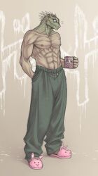  animal_slippers bunny_slippers caiman coffe_mug dorohedoro lizard pajamas pants shirt_less 