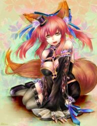  animal_ears bad_id bad_pixiv_id bare_shoulders bow breasts cleavage commentary_request detached_sleeves fate/extra fate/extra_ccc fate_(series) female fox_ears fox_girl fox_tail hair_ribbon hairbow hat large_breasts mini_hat mini_top_hat oerba_yun_fang official_alternate_costume pink_hair ribbon solo tail tamamo_(fate) tamamo_no_mae_(fate/extra) tamamo_no_mae_(sable_mage)_(fate) thighhighs top_hat twintails yellow_eyes zyusyu 