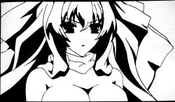  aoi_kimi breasts cleavage female female highres kyoukai_senjou_no_horizon kyoukaisenjou_no_horizon monochrome scarf solo 