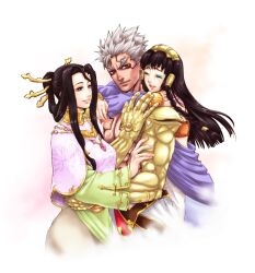  2girls age_difference asura&#039;s_wrath asura_(asura&#039;s_wrath) black_hair capcom durga_(asura&#039;s_wrath) f-15jrs family father_and_daughter happy mithra_(asura&#039;s_wrath) mother_and_daughter multiple_girls white_hair 