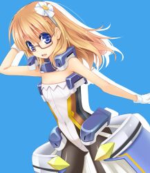  adele_balfetto black_legwear blonde_hair blue_eyes bodysuit female female flat_chest flower glasses gloves hair_flower hair_ornament kyoukai_senjou_no_horizon kyoukaisenjou_no_horizon shoulders solo wapokichi 