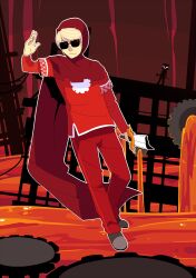  1boy bad_link blonde_hair broken broken_sword broken_weapon cane cape dave_strider gears glasses god_tier_(homestuck) holding holding_cane holding_sword holding_weapon homestuck hood male_focus royal_deringer shadow solo soundphase sunglasses sword terezi_pyrope weapon 