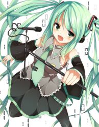  alternate_legwear baron_(x5qgeh) binary commentary_request detached_sleeves female green_eyes green_hair hatsune_miku long_hair microphone microphone_stand necktie open_mouth pantyhose skirt solo twintails very_long_hair vocaloid 