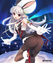  :d animal_ears ass black_pantyhose commentary_request cygames demon_tail earrings female flower full_moon gloves hair_flower hair_ornament horns jewelry lilim_rimiru long_hair looking_at_viewer mel/a moon open_mouth panties panties_under_pantyhose pantyhose pointy_ears rabbit_ears red_eyes shadowverse shingeki_no_bahamut smile snow solo tail thighband_pantyhose underwear watermark white_gloves white_hair 