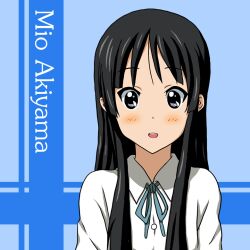  akiyama_mio black_eyes black_hair blush commentary_request female hime_cut k-on! long_hair looking_at_viewer maabe sakuragaoka_high_school_uniform school_uniform simple_background smile solo uniform upper_body 