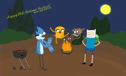  absurd_res adventure_time barbecue cartoon_network finn_the_human hi_res jake_the_dog male mordecai_(regular_show) regular_show rigby_(regular_show) 