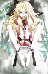  alice_soft blonde_hair bracelet dress fangs female hair_accessory hair_ornament hizaka jewelry kibako rance_(series) rance_quest red_dress smile spiked_bracelet spikes 