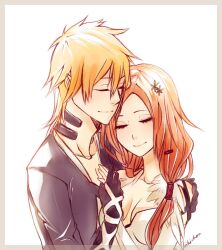  1boy bleach couple female inoue_orihime kurosaki_ichigo orange_hair persona92 smile 