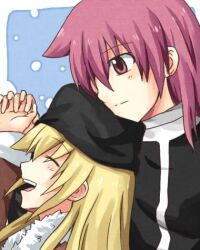  2girls bad_id bad_pixiv_id blonde_hair closed_eyes hat laughing lowres miyanaga_teru multiple_girls red_eyes saki_(manga) short_hair smile spoilers youyan 