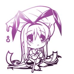  amae_koromo chibi commentary_request female hairband leaf long_hair monochrome photoshop_(medium) rain ribbon saki_(manga) senomoto_hisashi sitting solo thighhighs wristband 