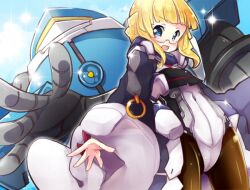  adele_balfetto armor black_legwear blonde_hair blue_eyes bodysuit female female glasses kanro_ame_(ameko) kyoukai_senjou_no_horizon kyoukaisenjou_no_horizon solo tenkirin 