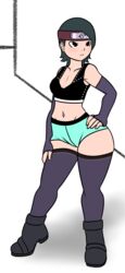  1girls black_hair boruto:_naruto_next_generations elbow_gloves female female_only full_body fully_clothed naruto naruto_(series) pose prostitute prostitution sarada_uchiha sexually_suggestive solo steca thelazyart thick thick_ass thick_thighs 