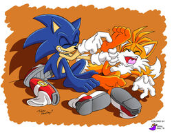  anthro cute feet foot_fetish furry laughing male male_on_male male_only sega sonic_(series) sonic_the_hedgehog sorcererlance tails tickling tickling_feet tracy_yardley wholesome yaoi 