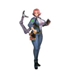  breasts female fortune_(last_origin) full_body game_cg highres impossible_clothes impossible_shirt large_breasts last_origin looking_at_viewer navel official_art pink_eyes pink_hair see-through shirt short_hair sima_(startwitch) solo tablet_pc tachi-e transparent_background 