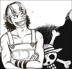  1boy male_focus monochrome one_piece pirate_flag solo usopp 