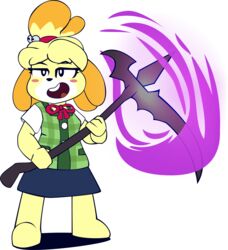  absurd_res alpha_channel animal_crossing anthro black_eyes blonde_hair blush blush_stickers bottomwear canid canine canis clothed clothing cloudi-nexik domestic_dog enchanted_weapon eyelashes female fully_clothed fur hair hi_res isabelle_(animal_crossing) looking_at_viewer mammal melee_weapon monotone_bottomwear monotone_clothing monotone_skirt nintendo open_mouth pencil_skirt polearm scythe shih_tzu shirt skirt solo standing super_smash_bros. super_smash_bros._ultimate tied_hair topwear toy_dog weapon yellow_body yellow_fur 