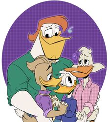  anatid anseriform anthro avian avoid_posting bedroom_eyes bird blush clothed clothing darkwing_duck disney donald_duck drake_mallard duck ducktales ducktales_(2017) fenton_crackshell group hand_on_butt hands_on_hips heart_symbol hi_res launchpad_mcquack male male/male narrowed_eyes seductive tejedora713joker 