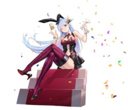  animal_ears azur_lane bare_shoulders black_footwear black_hair blue_eyes blue_hair bow bowtie breasts clothing_cutout cocktail_glass cup detached_collar drinking_glass fake_animal_ears female from_below full_body high_heels highres holding holding_cup leotard long_hair looking_at_viewer manjuu_(azur_lane) navel_cutout official_alternate_costume official_art one_eye_closed playboy_bunny purple_thighhighs rabbit_ears red_bow red_bowtie red_thighhighs shoes sitting solo strapless strapless_leotard striped_clothes striped_thighhighs thighhighs ticonderoga_(azur_lane) ticonderoga_(show_stopper!)_(azur_lane) tomohiro_kai transparent_background two-tone_legwear very_long_hair wrist_cuffs 