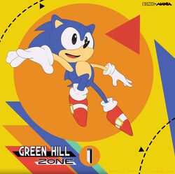  1boy absurdres animal_ears bad_source furry furry_male gloves green_hill_zone hedgehog highres sega shapes shoes smile sonic_(series) sonic_mania sonic_the_hedgehog sonic_the_hedgehog_(classic) traceysketchit white_gloves wide-eyed yellow_background 