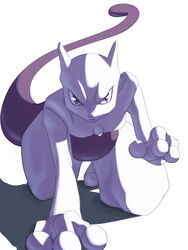  3:4 blank_expression crawling engawa1001 generation_1_pokemon hi_res kneeling legendary_pokemon looking_at_viewer male mewtwo nintendo pokemon pokemon_(species) purple_eyes reaching_towards_viewer shadow simple_background solo thick_thighs white_background wide_hips 