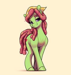  2022 absurd_res aquaticvibes bandana cutie_mark digital_media_(artwork) dreadlocks earth_pony equid equine female feral friendship_is_magic green_body green_hooves hair hasbro hi_res hooves horse kerchief mammal my_little_pony pony purple_eyes red_hair red_tail shadow simple_background smile solo tail tree_hugger_(mlp) yellow_background 