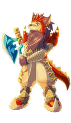  anthro axe battle_axe beard brown_beard brown_facial_hair brown_nose canid canine canis clothed clothing facial_hair footwear full-length_portrait fur glistening glistening_eyes hi_res holding_battle_axe holding_melee_weapon holding_object holding_weapon kuttoyaki larc_(mana) legend_of_mana male mammal mana_(series) melee_weapon mouth_closed portrait red_body red_eyes shoes signature simple_background solo square_enix standing tan_body tan_clothing tan_footwear tan_fur tan_shoes weapon white_background wolf 