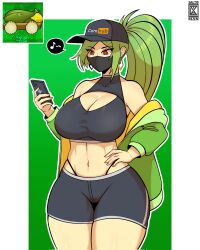  1girls bare_shoulders belly belly_button boob_window breasts cleavage cleavage_cutout cob_cannon corn cornhub female fit fit_female hand_on_hip hat large_breasts long_hair mask midriff panties_visible_through_clothing phone plant plant_girl plants_vs._zombies plants_vs_zombies ponytail popcap_games pvz red_eyes salto_man short_shorts shorts shoulders sports_bra sports_mask sportswear sporty string_panties thick_thighs tight_clothing underwear video_game visible_underwear 