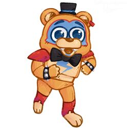  1:1 2021 animatronic anthro bear blue_eyes bow_tie bracelet clothing ear_piercing five_nights_at_freddy&#039;s five_nights_at_freddy&#039;s:_security_breach fur glamrock_freddy hat headgear headwear humor jewelry machine makeup male mammal meme pedobear piercing pukan robot scottgames simple_background solo spiked_bracelet spikes steel_wool_studios white_background yellow_body yellow_fur 