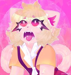  ahe_gao anthro blonde_hair blush bodily_fluids clothed clothing cum cum_on_face dexechii_(artist) digital_media_(artwork) fangs female fur genital_fluids hair hi_res looking_pleasured open_mouth solo tail teeth tongue tongue_out topwear 